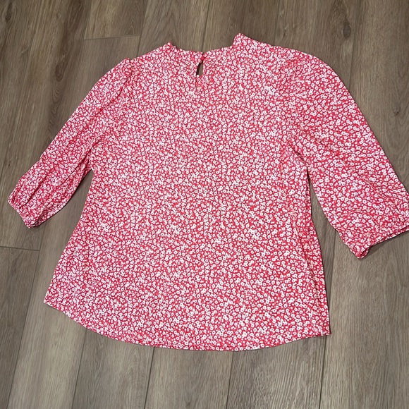 Adrianna Papell Pink and White Floral Patterned Blouse Size 1X 3/4 Sleeves - Picture 9 of 12